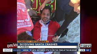 Skydiving Santa crashes into tree and pole