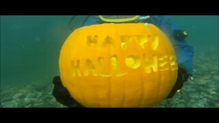 Scuba divers perform underwater pumpkin carving contest