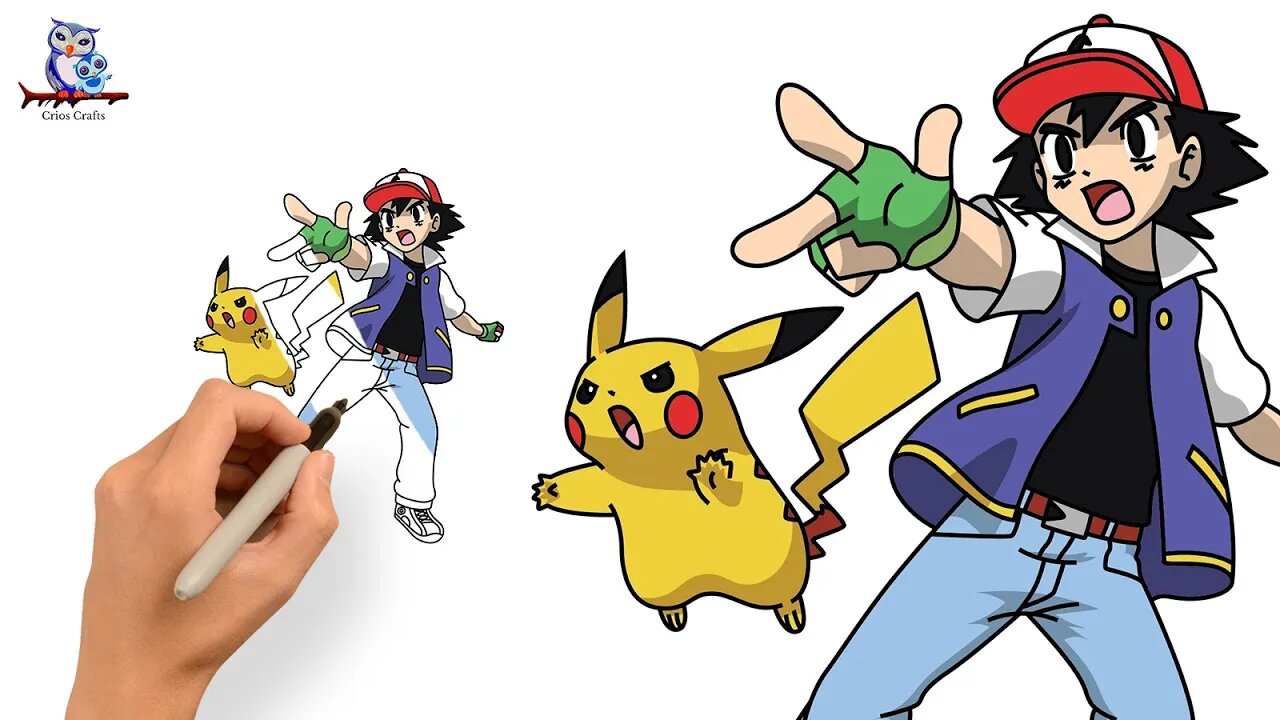 How To Draw Ash Ketchum And Pikachu Pokémon Anime Tutorial 