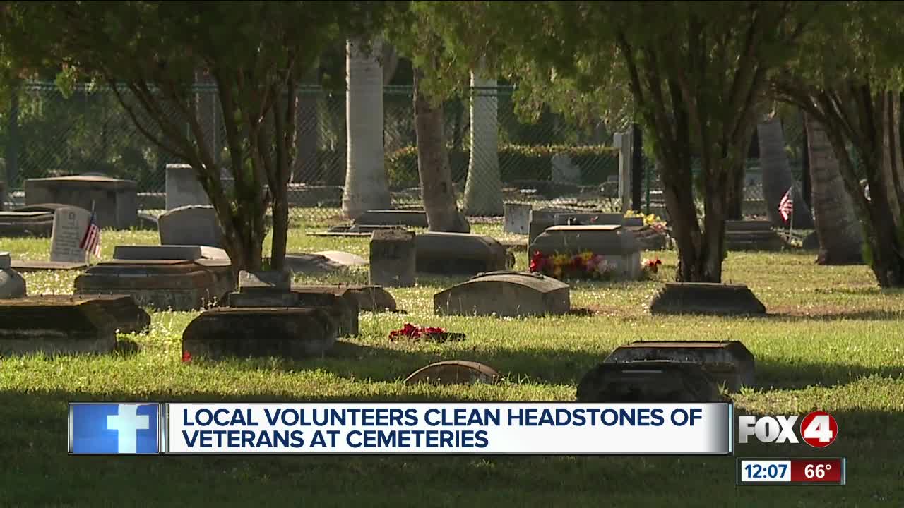 Local volunteers clean headstones of veterans at cemeteries