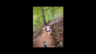 6 year old running down the rocky crag