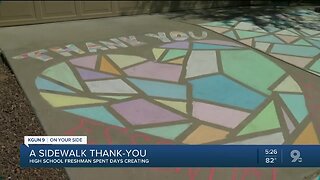 Tucson teens draws sidewalk tribute to essential workers