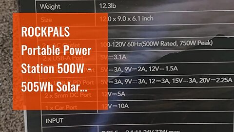 ROCKPALS Portable Power Station 500W - 505Wh Solar Generator (Solar Panel Optional) with 2 Pure...