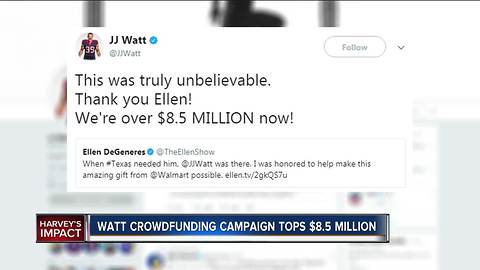 Ellen DeGeneres surprises J.J. Watt with $1M donation to Harvey relief campaign from Walmart