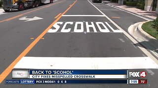 Road crew misspells 'school' in school crossing