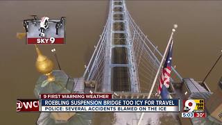 Roebling Suspension Bridge closed due to ice