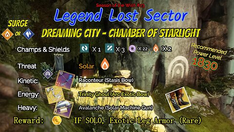 Destiny 2 Legend Lost Sector: Dreaming City - Chamber of Starlight on my Solar Warlock 12-11-23