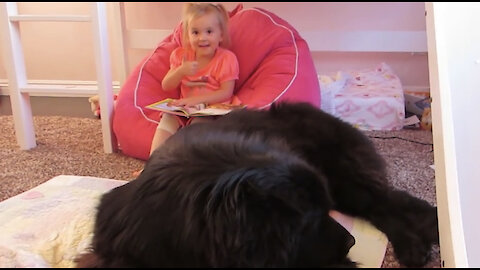 Toddler "reads" Cinderella to her giant dog and it’s hilariously adorable
