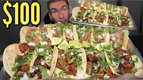 INSANE MEXICAN TACO CHALLENGE (50+ TACOS?) | Mexican Street Tacos | Carne Asada, El Pastor, Barbacoa