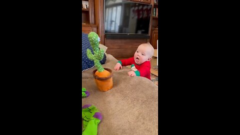 Cute babies playing with Dancing cactus