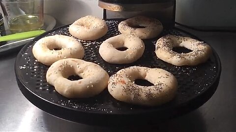 Bagels Made On Pizza Oven With Rhodes Frozen Dough Rolls.
