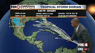 Tropical Storm Dorian approaching the Windward Islands