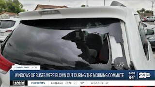 Windows of buses were blown out during morning commute