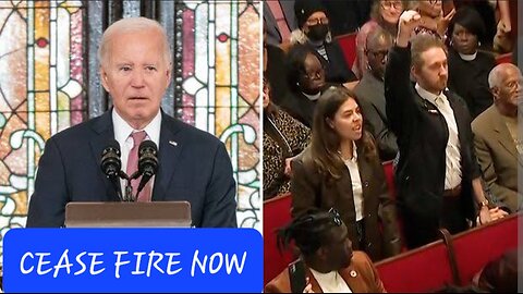 President Biden speech interrupted by protestors shouting 'Cease Fire Now'