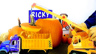 Pumpkin Carving For Kids | Bruder Construction Vehicles | Ricky Rules | Learning Videos For Kids