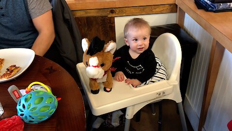 This baby's priceless reaction shows that he's not sure about his new toy