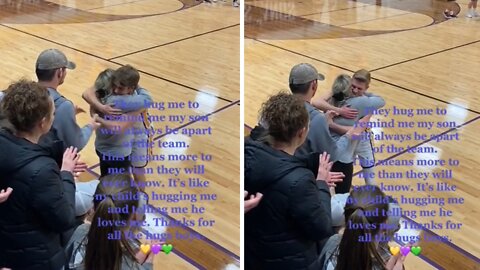 Basketball team hugs mother of deceased teammate before game