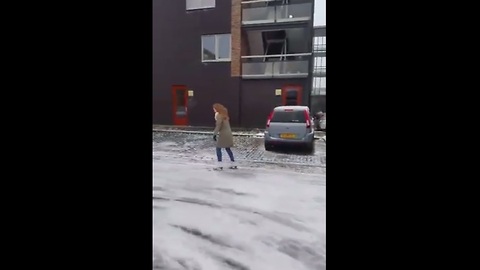 Ice skating on the frozen streets of Holland