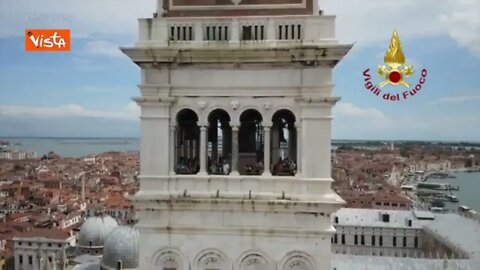 San Marco bell tower in Venice after bad weather from drone.
