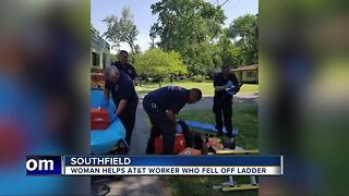 Woman helps AT&T worker who fell off ladder