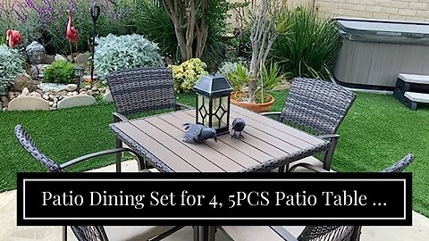 Patio Dining Set for 4, 5PCS Patio Table & Chair Set,Plastic-Wood Table Top with 1.6" Umbrella...