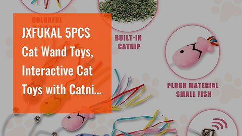 JXFUKAL 5PCS Cat Wand Toys, Interactive Cat Toys with Catnip Fish, Colorful Ribbons & Bell for...