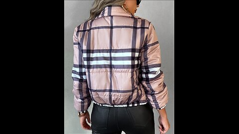 Plaid Print Zip Up Long Sleeve Puffer Coat - Women's Clothing - Tops - Jackets & Coats
