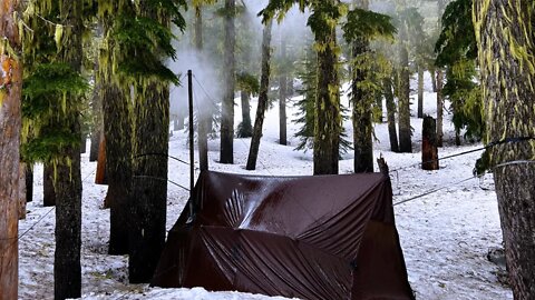Hot Tent Hammock Camping In A Rainstorm | Wood Stove Ribeye