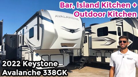 Island Kitchen, Bar, AND Outdoor Kitchen Fifth Wheel! 2022 Keystone Avalanche 338GK