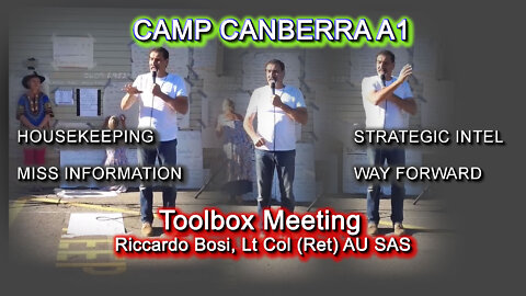 2022 FEB 10 Toolbox meeting Riccardo Bosi, Lt Col (Ret) AU SAS addresses the meeting from Canberra