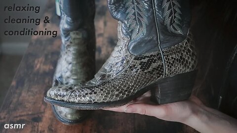 Cleaning & conditioning my vintage snakeskin boots | Quiet Voice ASMR