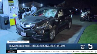 Driver killed while trying to run across San Diego freeway