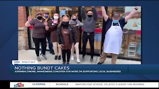 Nothing Bundt Cake in Annapolis says "We're Open Baltimore!"