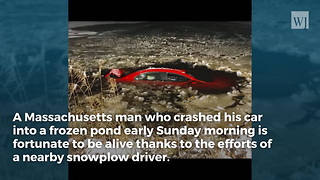 Man Has Only Minutes to Live When Car Starts Sinking into Frozen Pond... Plow Driver to the Rescue!