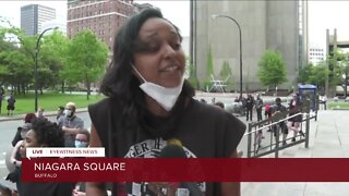 Protestor explains reasons for sit-in in Niagara Square Thursday