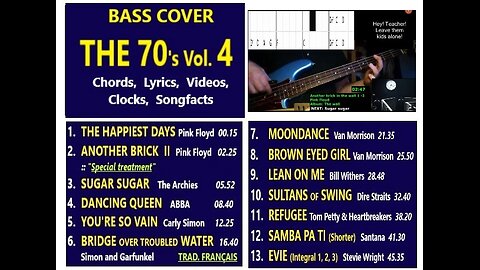 Bass cover THE 70's VOL. 4 __ Chords, Lyrics, Clocks, Songfacts