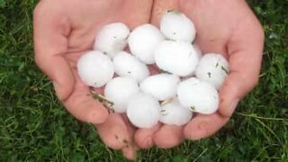 Huge hailstones smash windshield