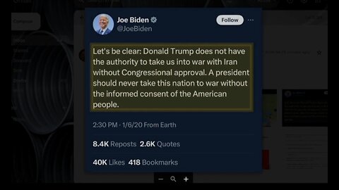 Biden Was Right In 2020! -- No War With Iran Without Congressional Approval
