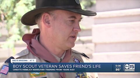 Boy Scout veteran saves friend's life with Heimlich maneuver training