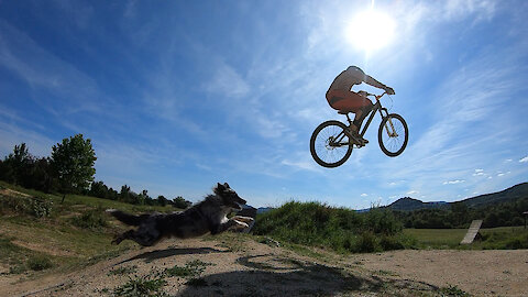 This trail dog and his owner fly through the air in epic slow motion