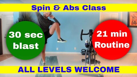 Spin Class - 21 Minute HIIT Workout #4 PLUS Ab Routine at Home