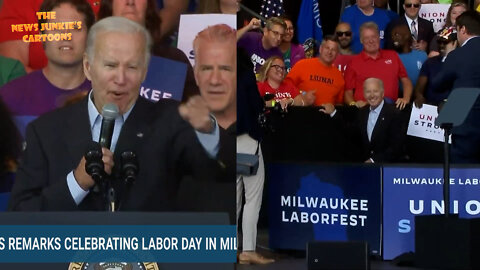 Angry Biden yelling at his teleprompter in front of his cheerleaders.