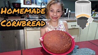 7 year old makes cornbread