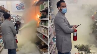Courageous man puts out burning fire in Walmart