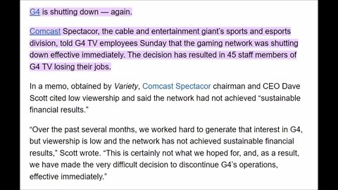 Variety: G4 TV Shuts Down, Two Years After Comcast Tried to Revive Gaming Network #g4tv #comcast