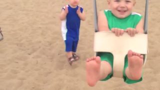 Tot Kid on Swings Knocks His Brother Over