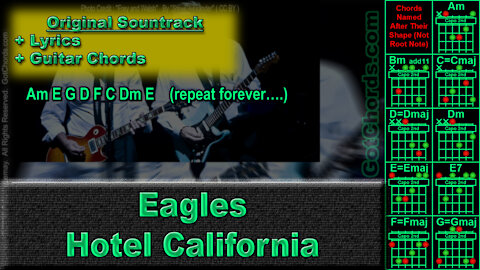 Eagles - Hotel California - Original Song - Lyrics + Guitar Chords (0026-A020)