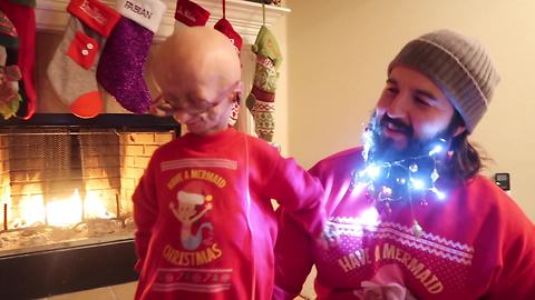 Adalia Rose Merrily Decorates Dad’s Beard, Christmas Style!