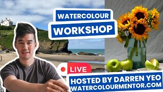 Free LIVE Watercolour Workshop! Paint A Beachscape and Sunflowers