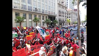 Members from Cosatu singing outside Western Cape Legislator